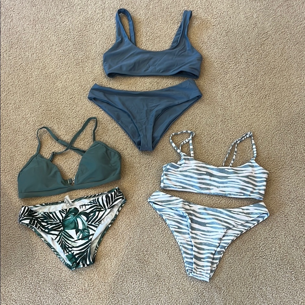 3 Blue and Green Women's Bikini bundle Set